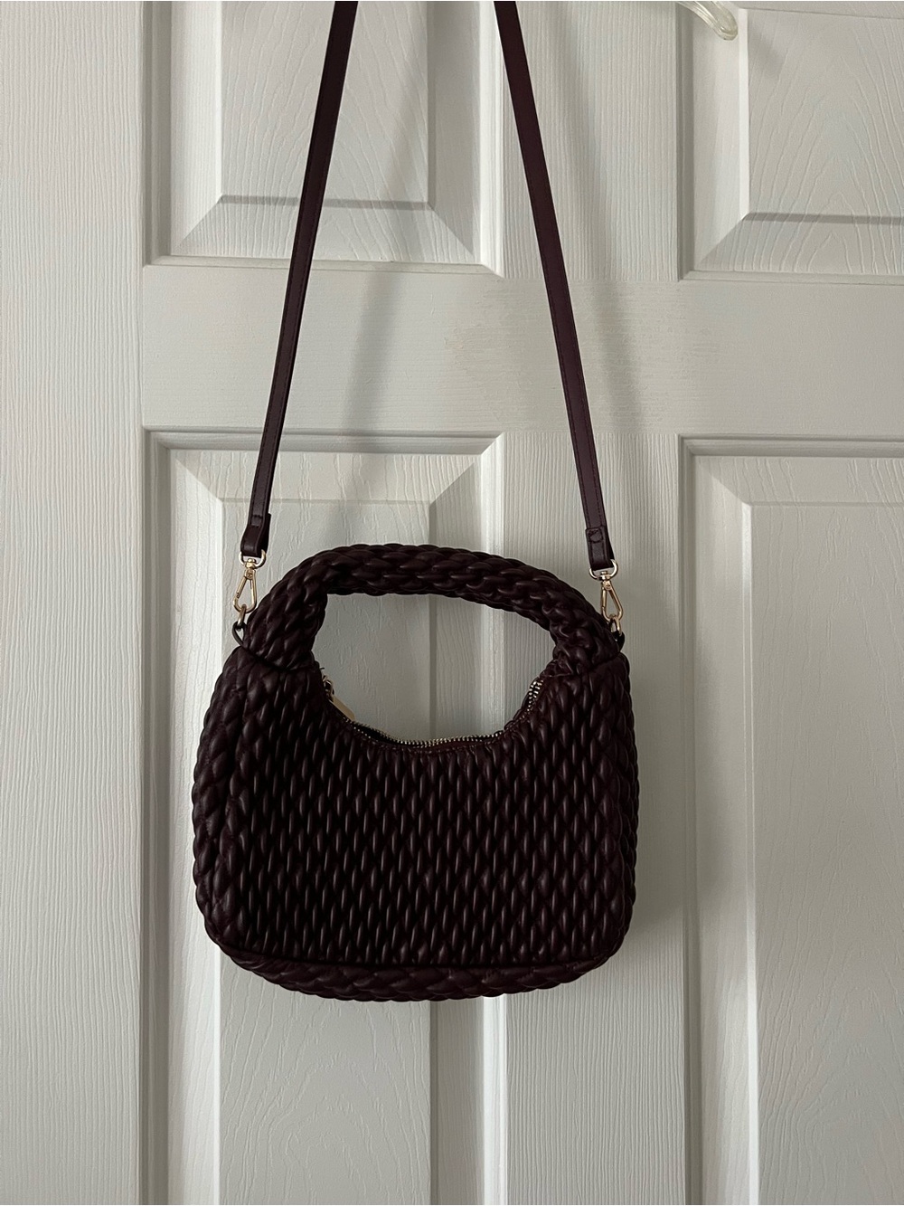Woven Shoulder Bag in Deep Burgundy